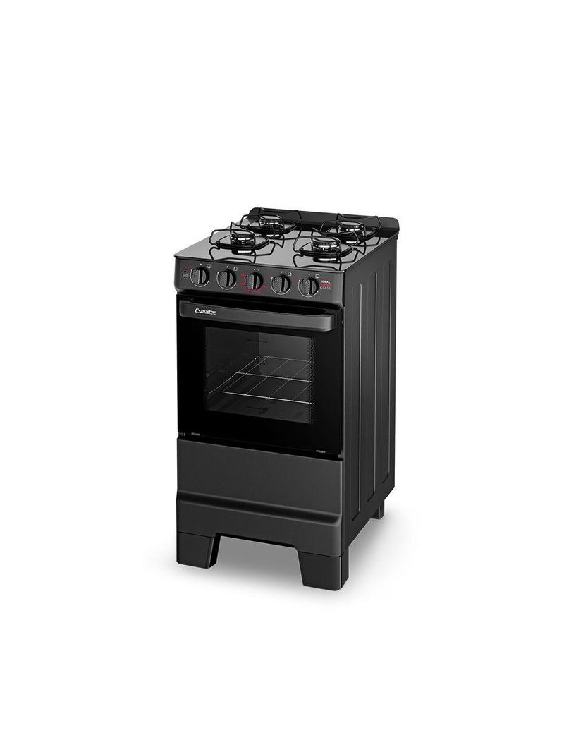 Fogão Esmaltec Ideal Super 4 Bocas Preto Mesa de Vidro Bivolt F4VAP