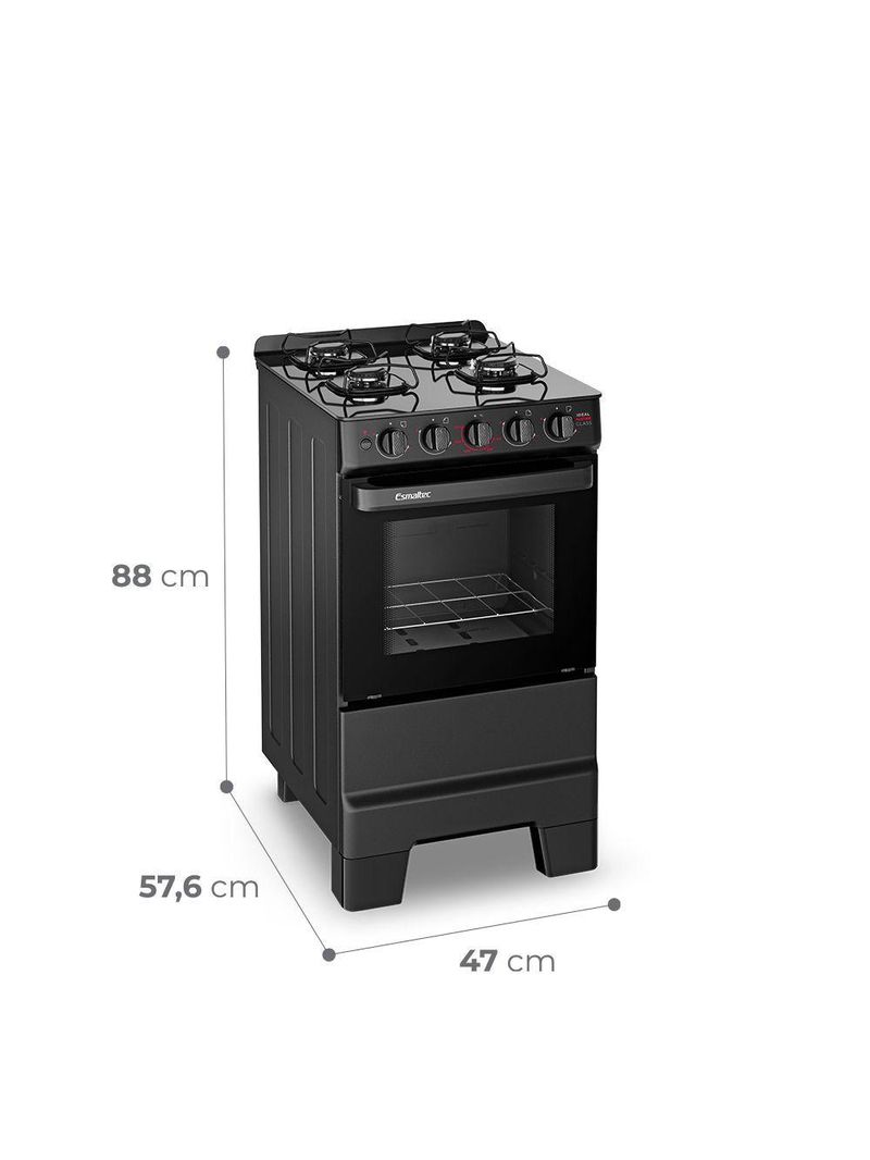 Fogão Esmaltec Ideal Super 4 Bocas Preto Mesa de Vidro Bivolt F4VAP