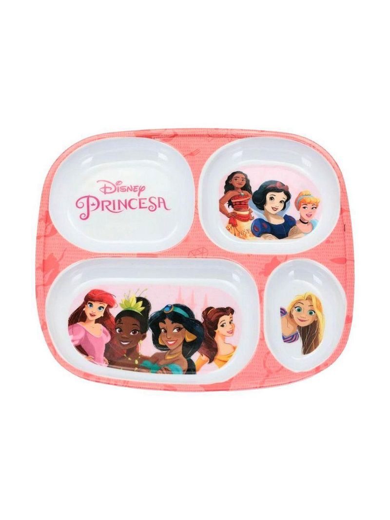 Prato Refeição Infantil Princesas Disney 4 Divisórias Melamina Rosa - Tuut