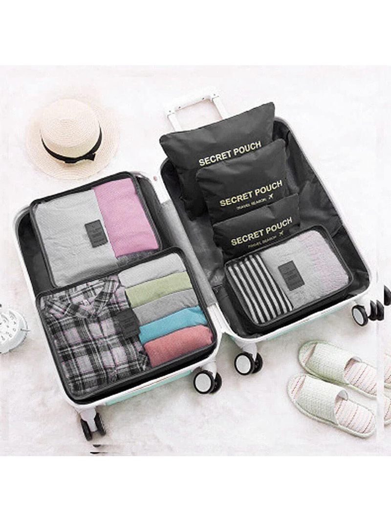 Organizador Mala Viagem Kit Completo 6 Peças Necessaire Porta Guarda Roupas Sapatos Biquini Multiuso Ziper Luxo