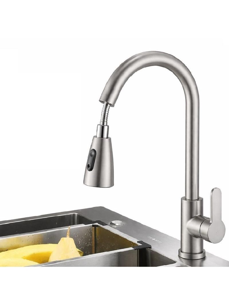 Torneira Goumert Flexivel Prateada Misturador Monocomando Extensivel Cozinha Bancada Pia Quente Fria 2 Jatos Mangueira R