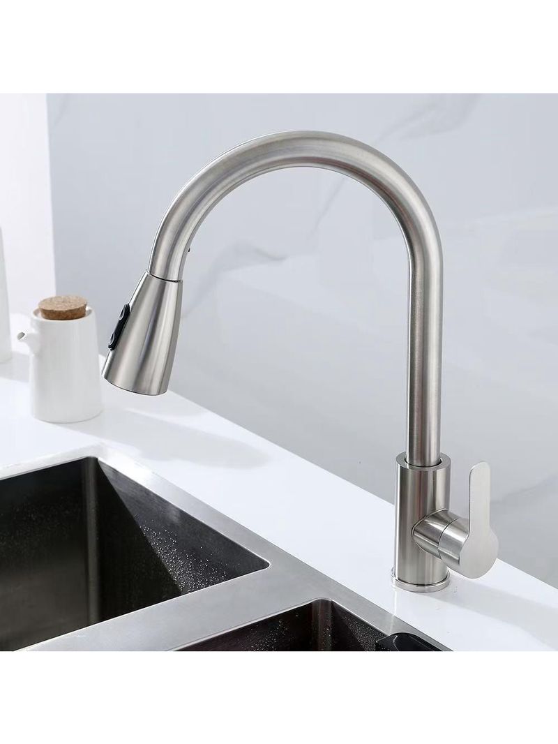 Torneira Goumert Flexivel Prateada Misturador Monocomando Extensivel Cozinha Bancada Pia Quente Fria 2 Jatos Mangueira R