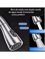Torneira Goumert Flexivel Prateada Misturador Monocomando Extensivel Cozinha Bancada Pia Quente Fria 2 Jatos Mangueira R