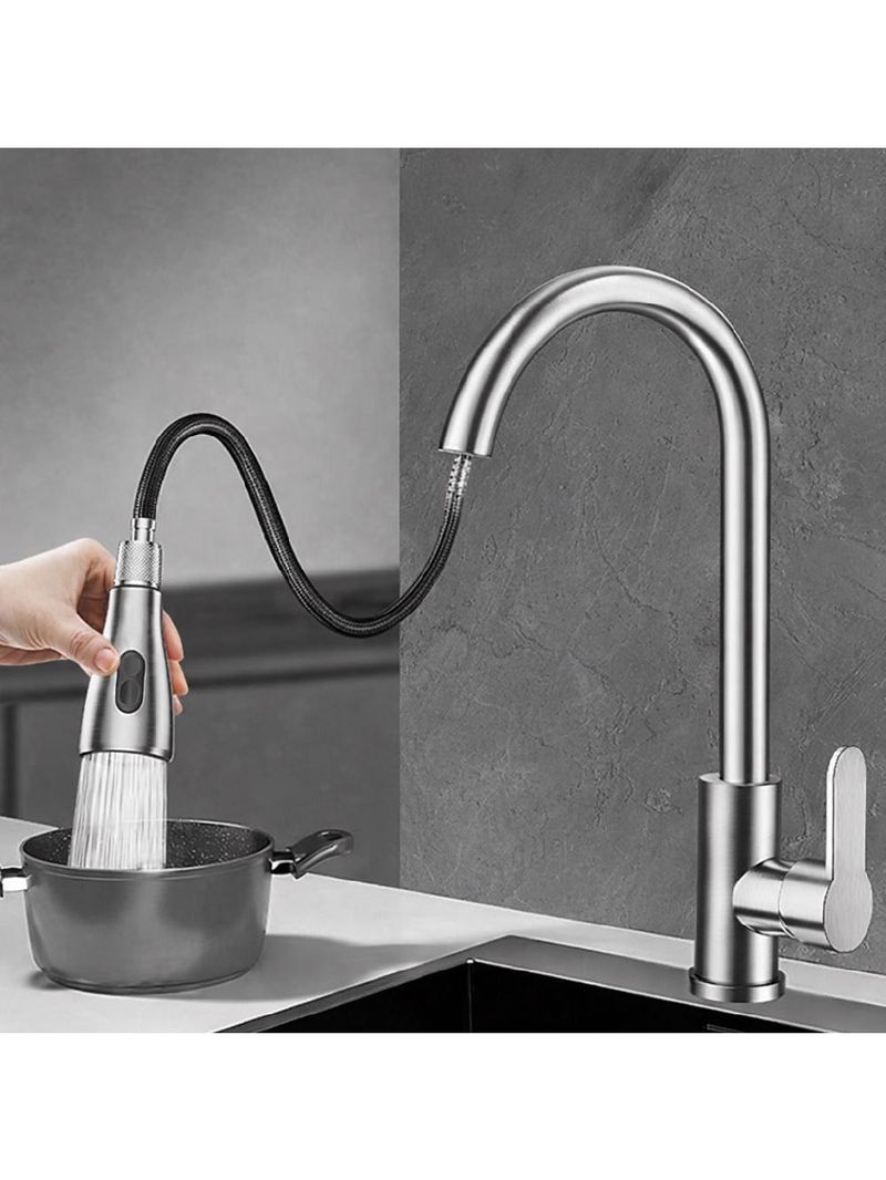 Torneira Goumert Flexivel Prateada Misturador Monocomando Extensivel Cozinha Bancada Pia Quente Fria 2 Jatos Mangueira R