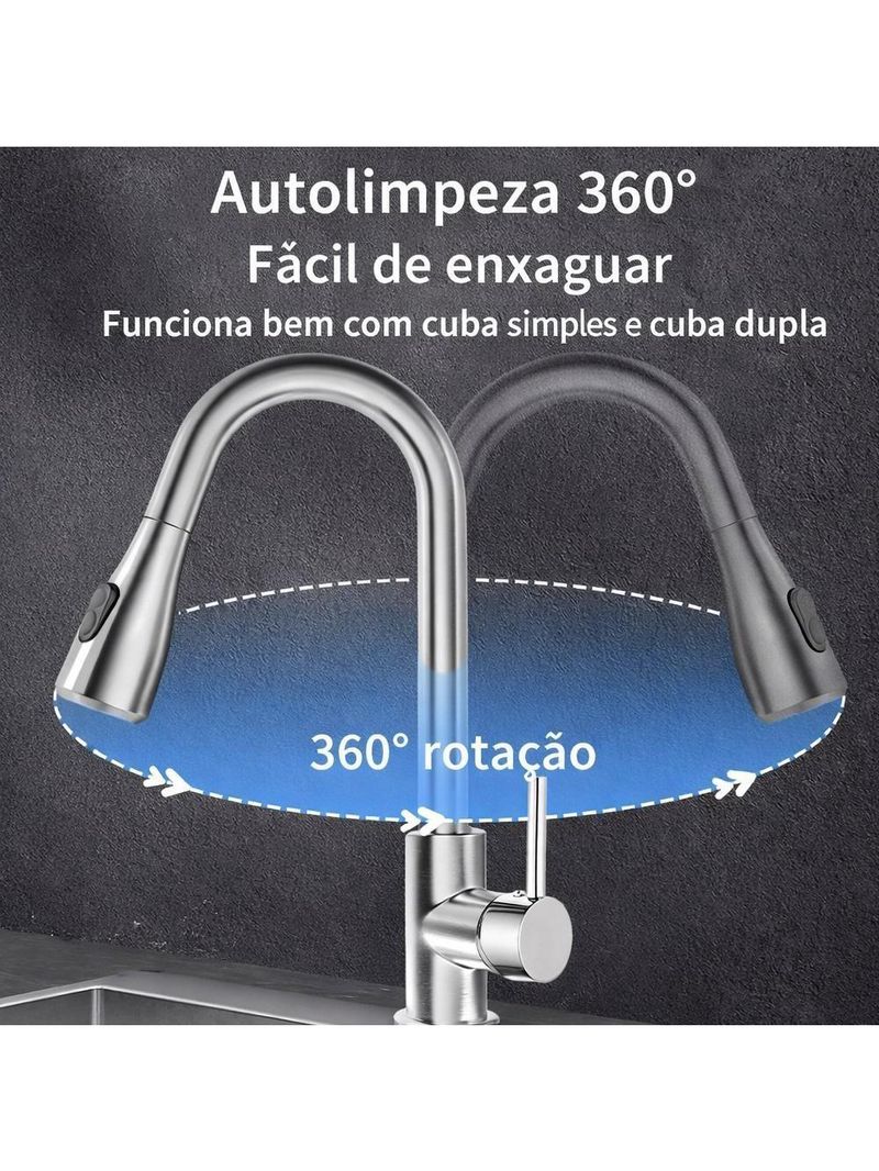 Torneira Goumert Flexivel Prateada Misturador Monocomando Extensivel Cozinha Bancada Pia Quente Fria 2 Jatos Mangueira R