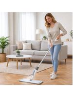 Rodo Mop Spray Esfregao 3 Em 1 Limpa Seca Vassoura Dispenser Reservatorio Borifador Pano Microfibra Inox Profissional