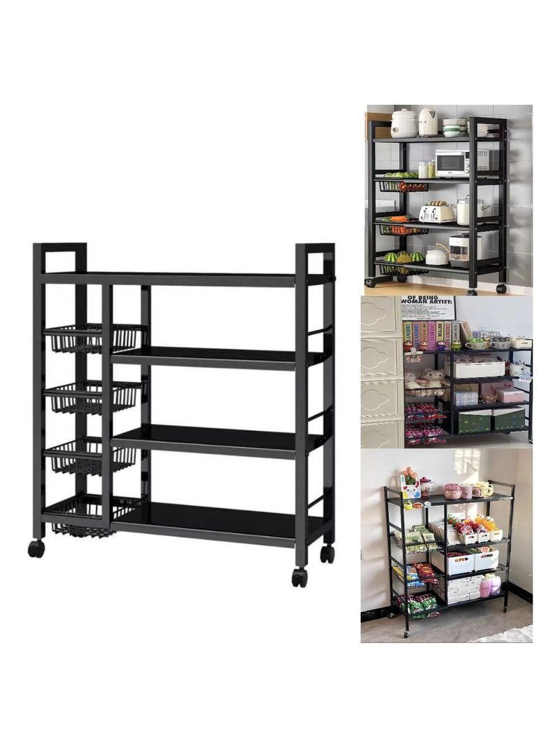 Organizador Multiuso Inox Carrinho Suporte Microondas Forno Galao Agua Fruteira De Chao 4 Prateleiras Multifuncoes Porta