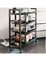 Organizador Multiuso Inox Carrinho Suporte Microondas Forno Galao Agua Fruteira De Chao 4 Prateleiras Multifuncoes Porta