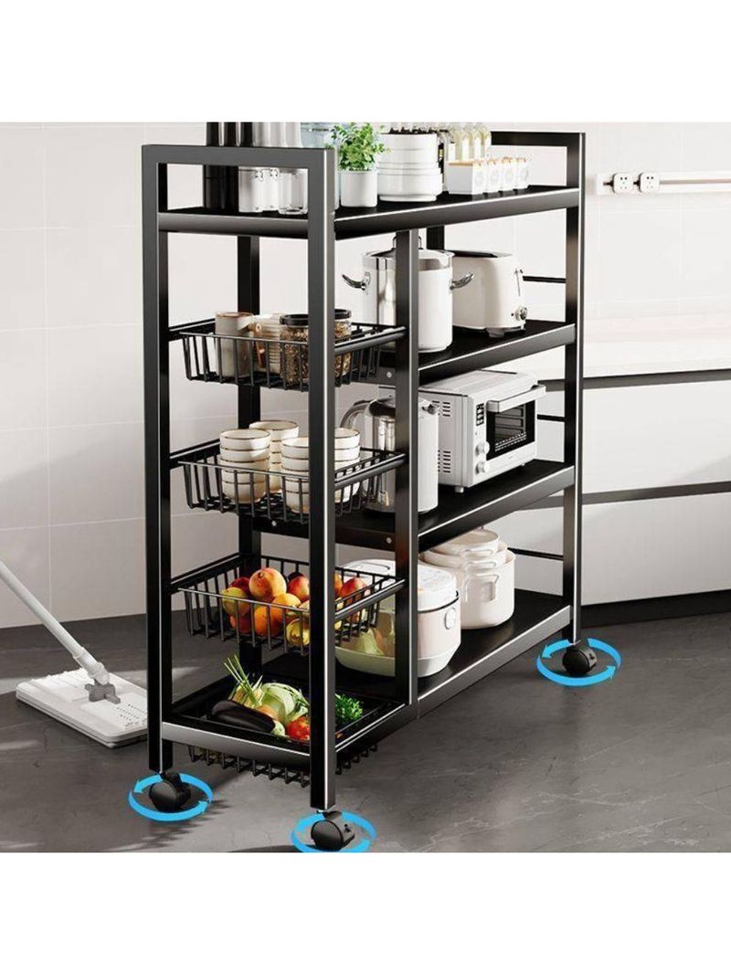 Organizador Multiuso Inox Carrinho Suporte Microondas Forno Galao Agua Fruteira De Chao 4 Prateleiras Multifuncoes Porta