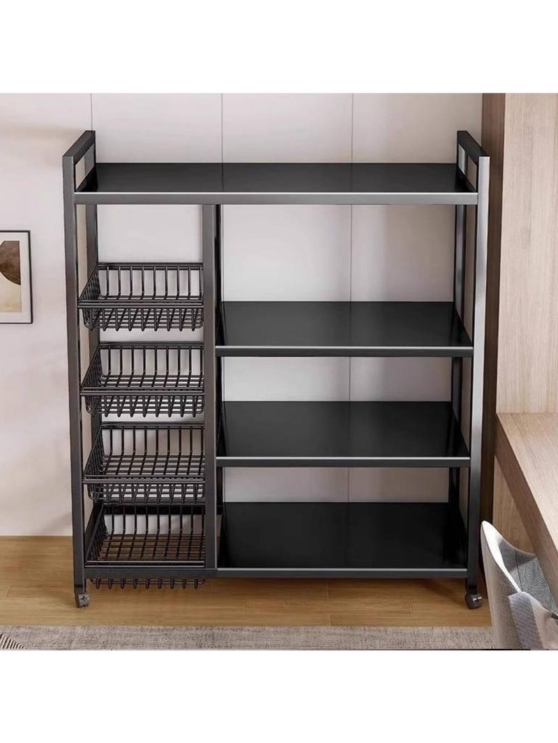 Organizador Multiuso Inox Carrinho Suporte Microondas Forno Galao Agua Fruteira De Chao 4 Prateleiras Multifuncoes Porta
