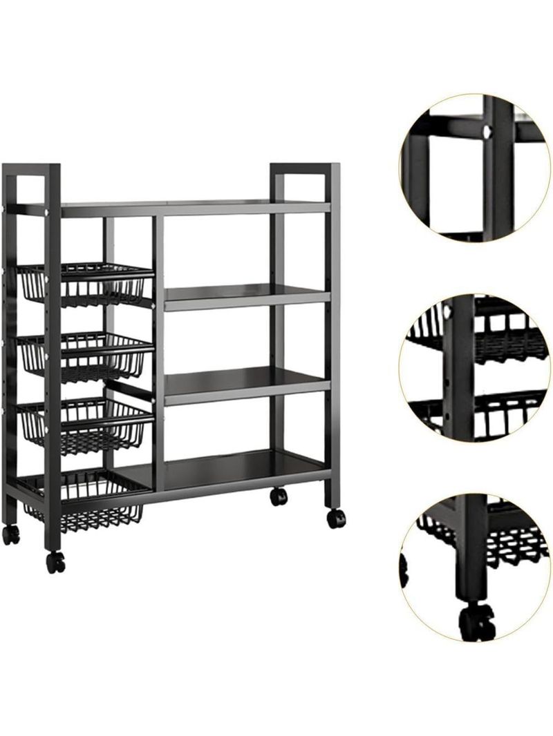 Organizador Multiuso Inox Carrinho Suporte Microondas Forno Galao Agua Fruteira De Chao 4 Prateleiras Multifuncoes Porta