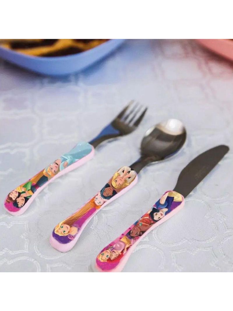 Kit Refeição Infantil Princesas Disney 6 Peças Prato Divisória, Tigela, Copo E Talheres - Tuut