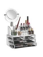 Organizador De Cosmeticos Maquiagem 4 Gavetas E Espelho Acrilico Porta Batom Pincel Lapis Joia