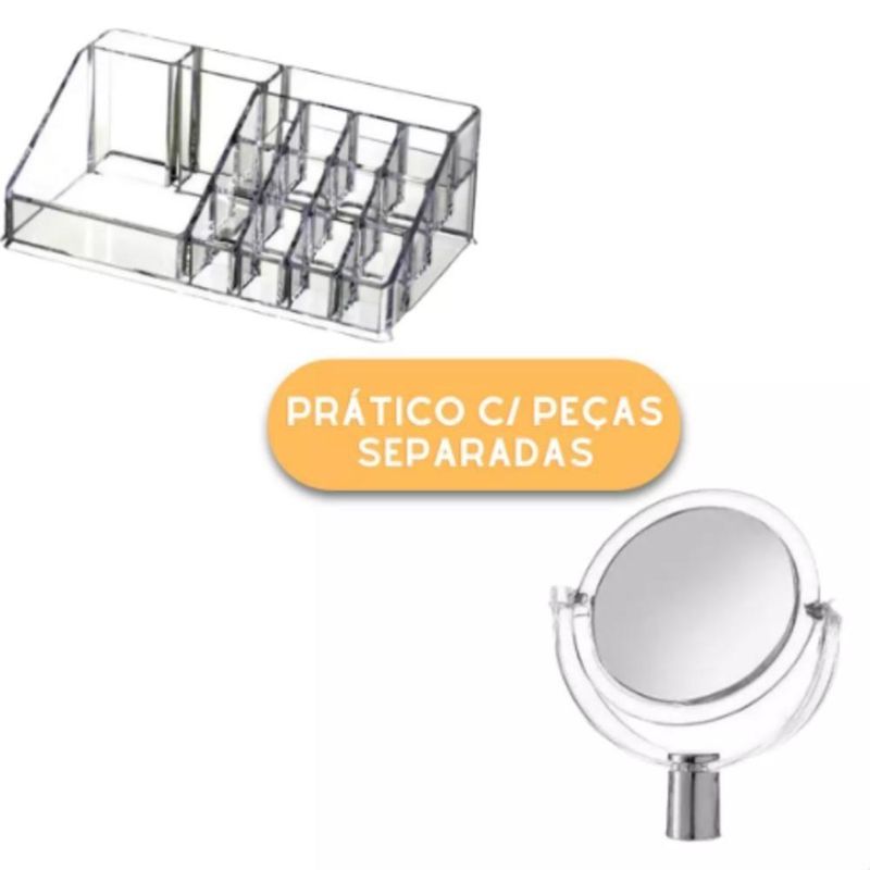 Organizador De Cosmeticos Maquiagem 4 Gavetas E Espelho Acrilico Porta Batom Pincel Lapis Joia