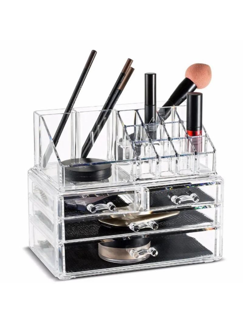 Organizador De Cosmeticos Maquiagem 4 Gavetas E Espelho Acrilico Porta Batom Pincel Lapis Joia