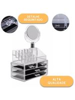 Organizador De Cosmeticos Maquiagem 4 Gavetas E Espelho Acrilico Porta Batom Pincel Lapis Joia