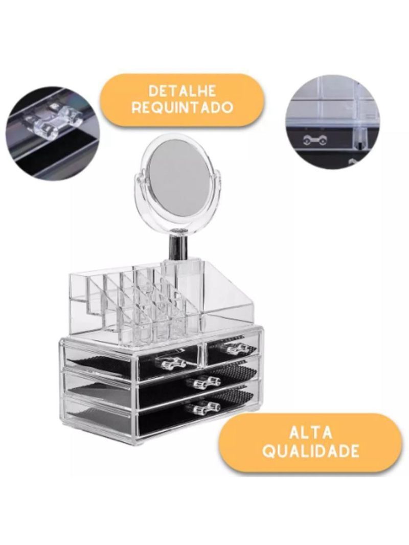 Organizador De Cosmeticos Maquiagem 4 Gavetas E Espelho Acrilico Porta Batom Pincel Lapis Joia