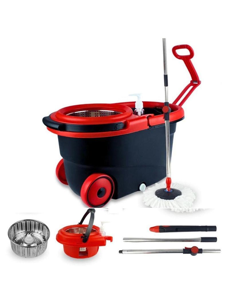 Mop Giratório Preto Cesto Em Inox Cabo De 140cm 13 Litros