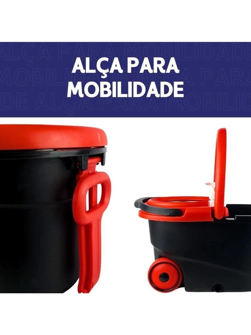 Mop Giratório Preto Cesto Em Inox Cabo De 140cm 13 Litros