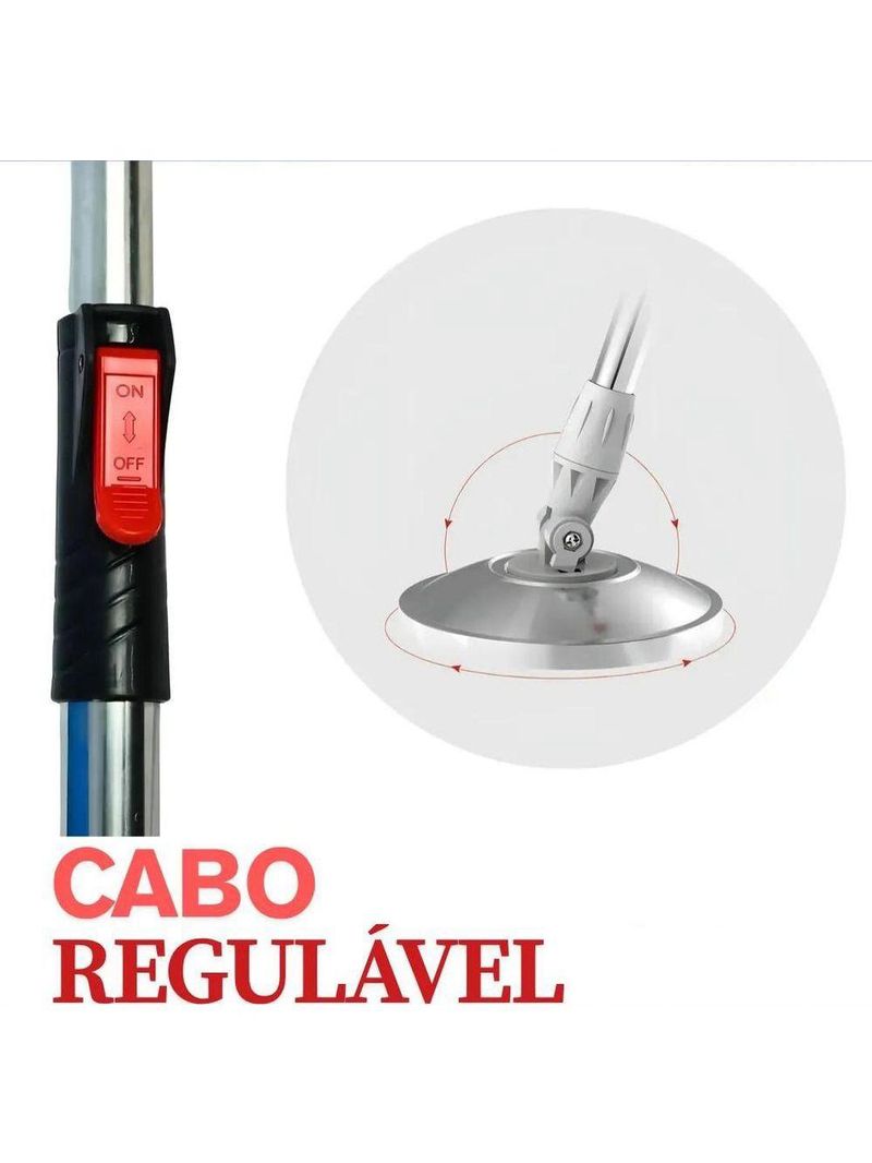 Mop Giratório Preto Cesto Em Inox Cabo De 140cm 13 Litros
