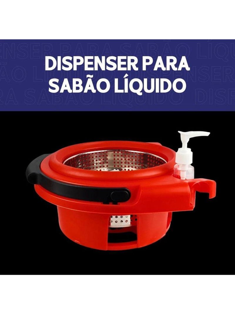 Mop Giratório Preto Cesto Em Inox Cabo De 140cm 13 Litros