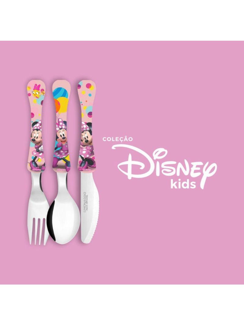 Kit Refeição Infantil Minnie Disney 6 Peças Prato, Tigela, Copo 3d E Talheres