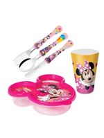 Kit Lancheira Infantil Minnie Disney 5 Peças Pote, Copo E Talheres - Tuut