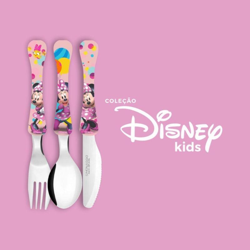Kit Lancheira Infantil Minnie Disney 5 Peças Pote, Copo E Talheres - Tuut