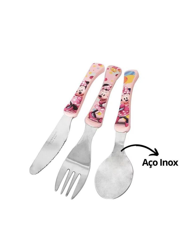 Kit Lancheira Infantil Minnie Disney 5 Peças Pote, Copo E Talheres - Tuut