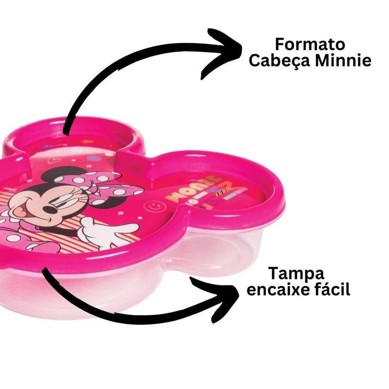 Kit Lancheira Infantil Minnie Disney 5 Peças Pote, Copo E Talheres - Tuut