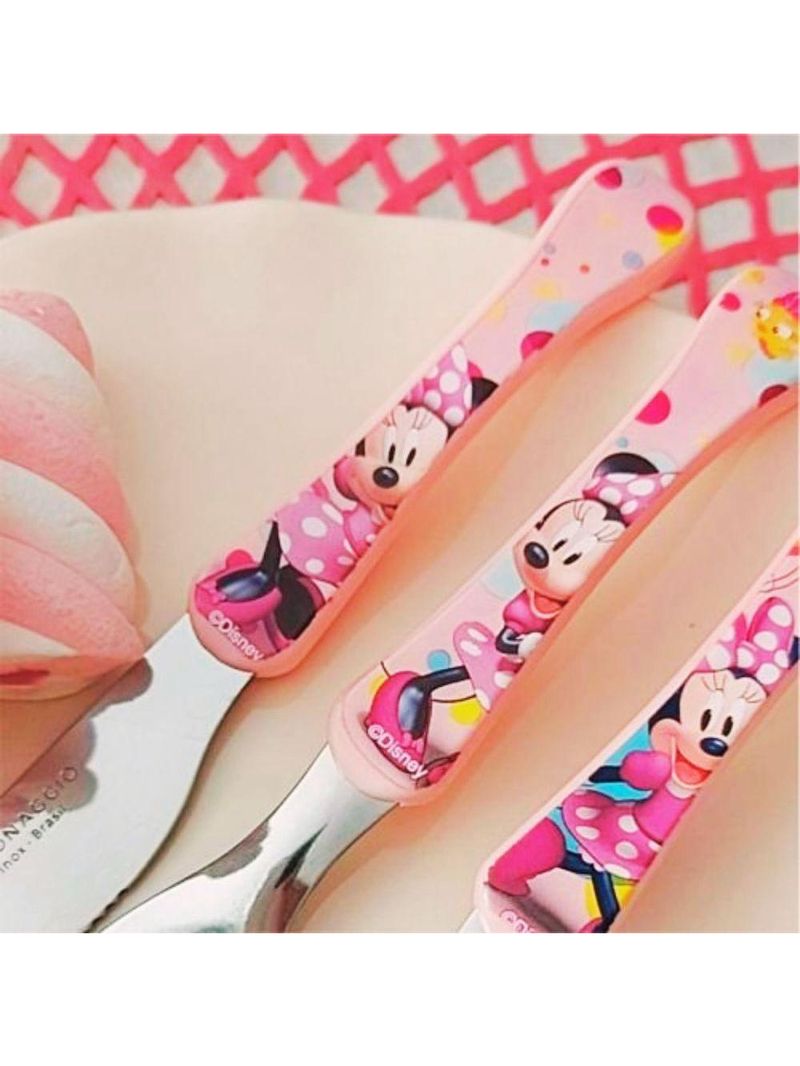 Kit Lancheira Infantil Minnie Disney 5 Peças Pote Com Tampa, Copo 3d E Talheres