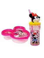 Kit Copo 3d Com Canudo 360ml E Pote Com Tampa Rosto Minnie Mouse Disney