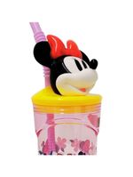 Kit Copo 3d Com Canudo 360ml E Pote Com Tampa Rosto Minnie Mouse Disney