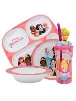 Jogo Refeição Infantil Princesas Disney 4 Peças Bandeja Divisória, Prato Fundo, Tigela E Copo Melamina - Tuut