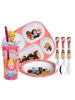 Jogo Refeição Infantil Princesas Disney 6 Peças Prato Divisória, Prato Fundo, Copo E Talheres - Tuut