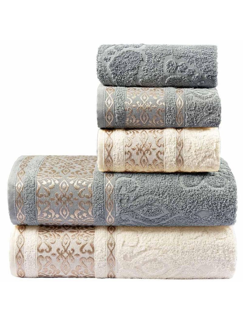 Jogo De Banho Toalhas Malau Decorado 5 Peças Cinza