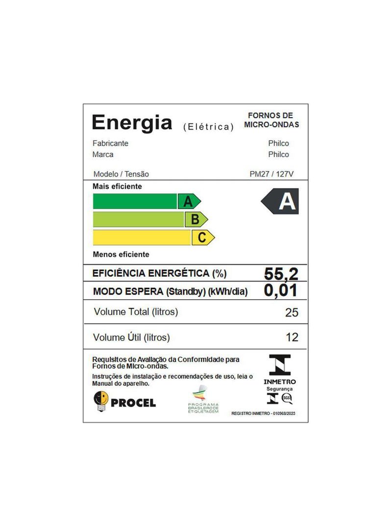Micro-ondas 25L Philco Função Tira Odor 1100W PM27 220V