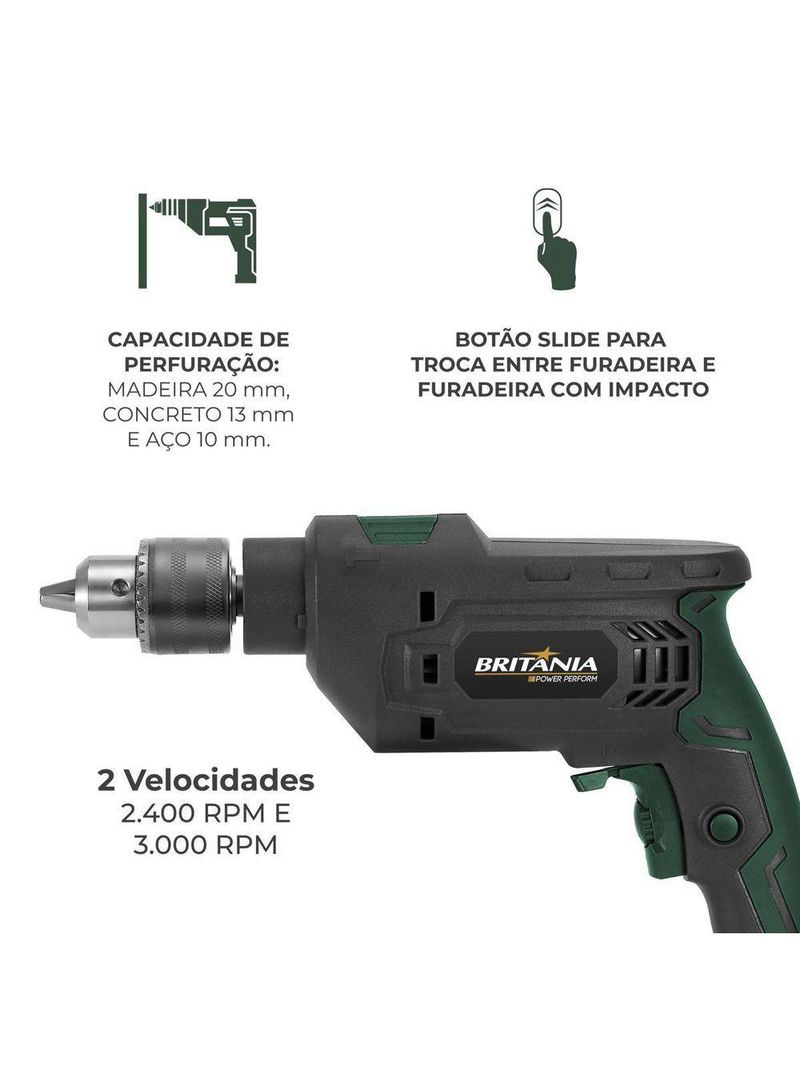 Furadeira Britânia BFUE04 Função impacto 850W 220V