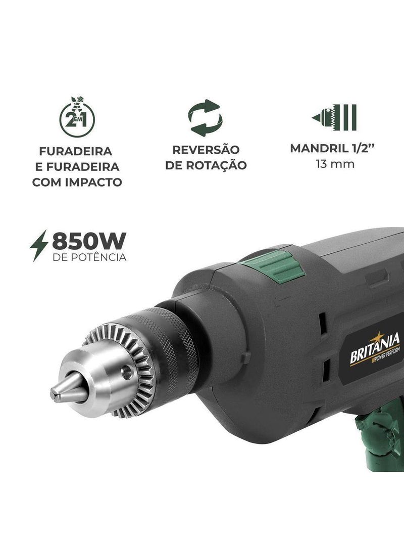 Furadeira Britânia BFUE04 Função impacto 850W 220V