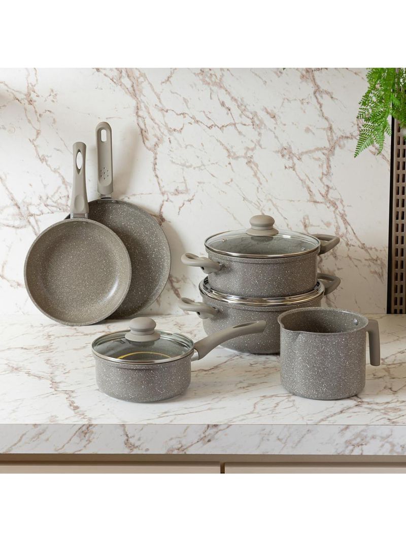 Conjunto 6 panelas de indução granito chef taupe alumínio