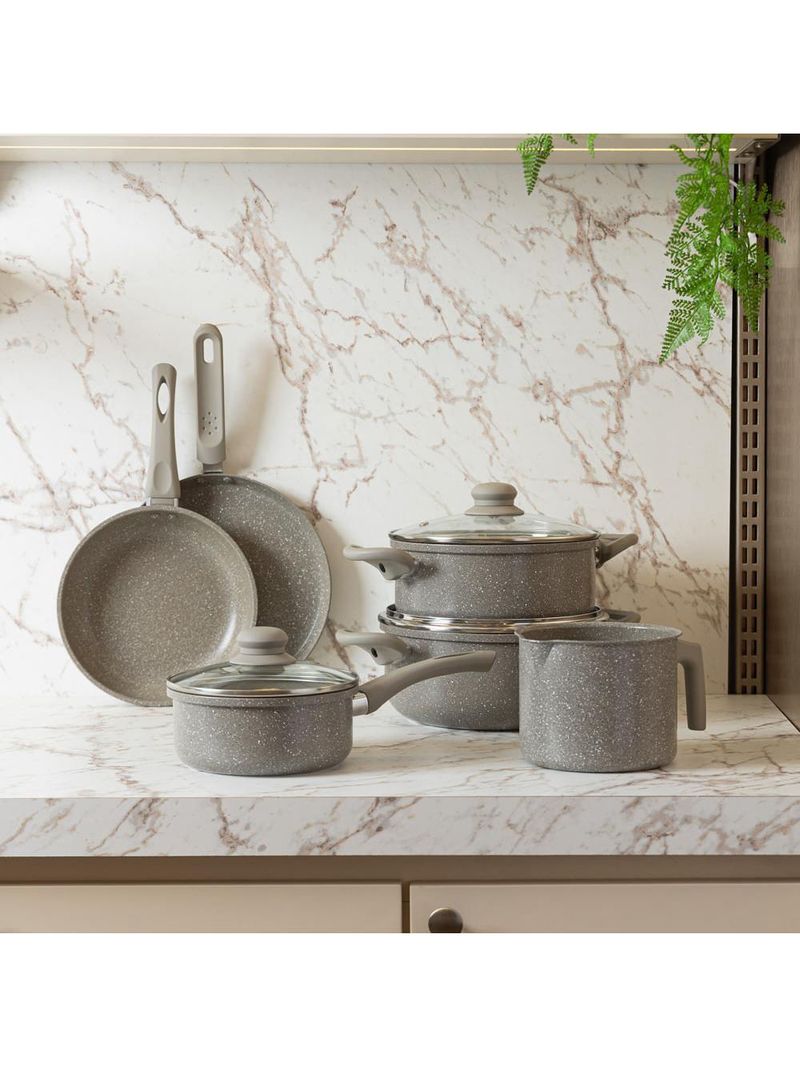 Conjunto 6 panelas de indução granito chef taupe alumínio