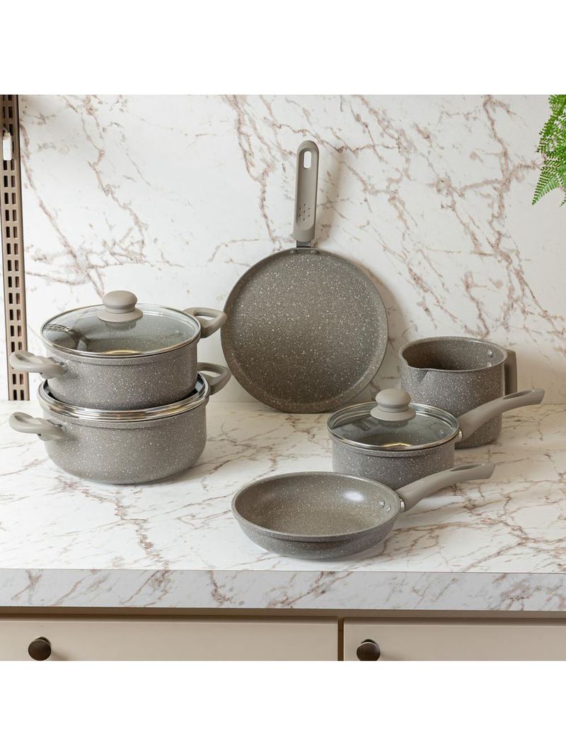 Conjunto 6 panelas de indução granito chef taupe alumínio