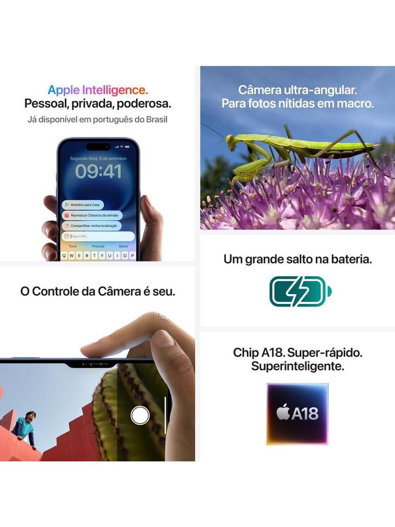 Apple iphone 16 128gb 6,1" 48mp preto