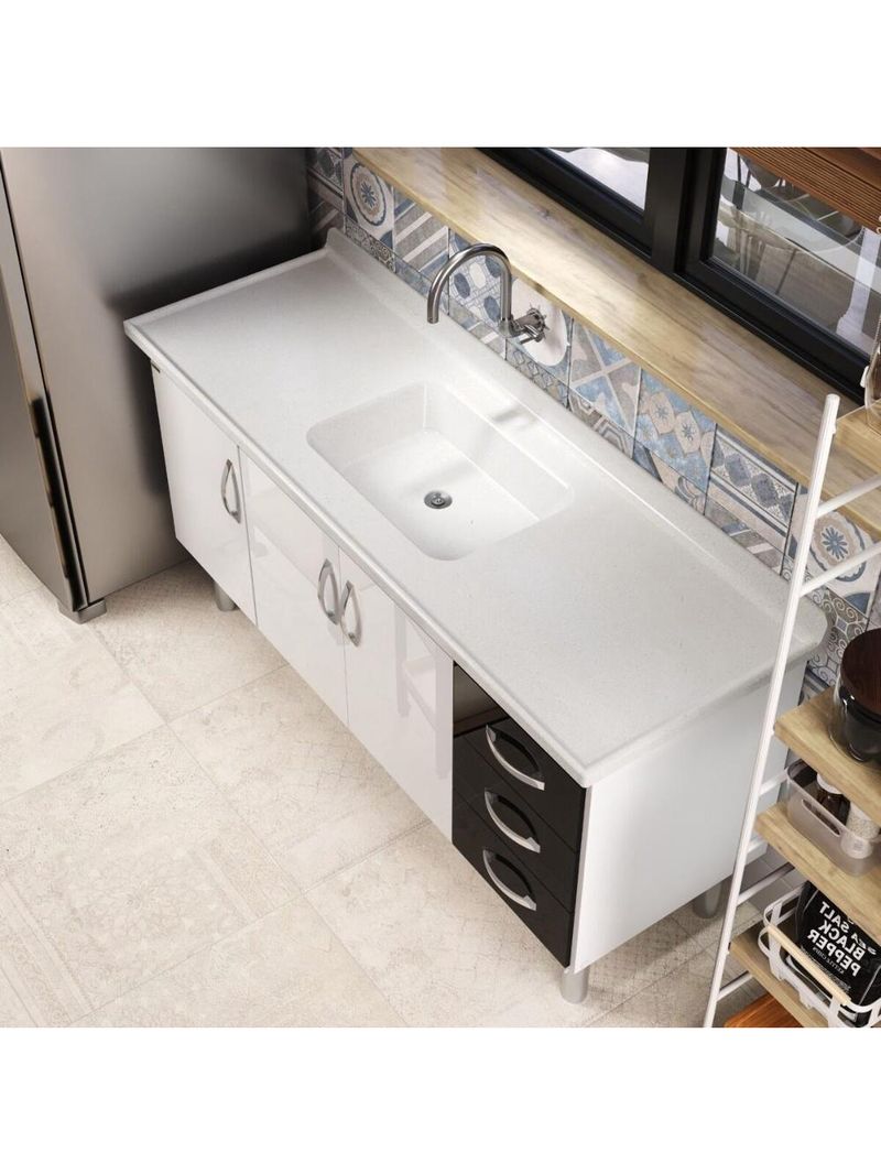Pia De Cozinha Mármore Sintético 180x55cm Multimóveis CR20483 Off White