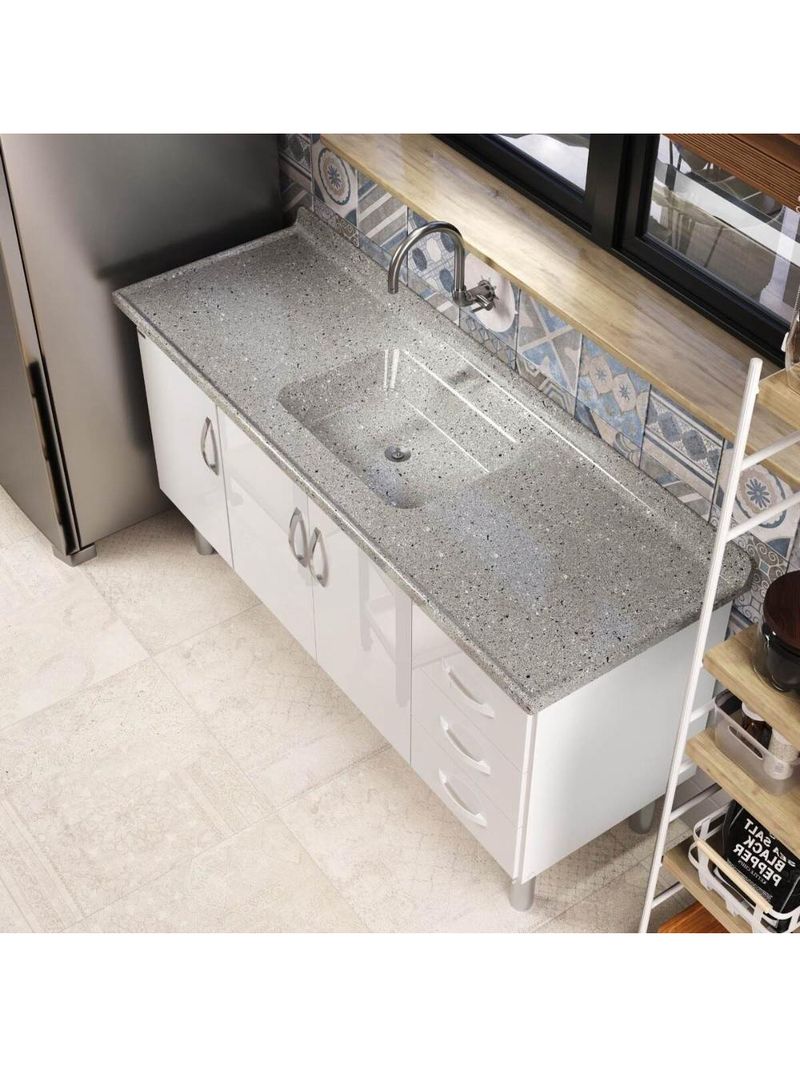 Pia De Cozinha Mármore Sintético 180x55cm Multimóveis CR20483 Cinza
