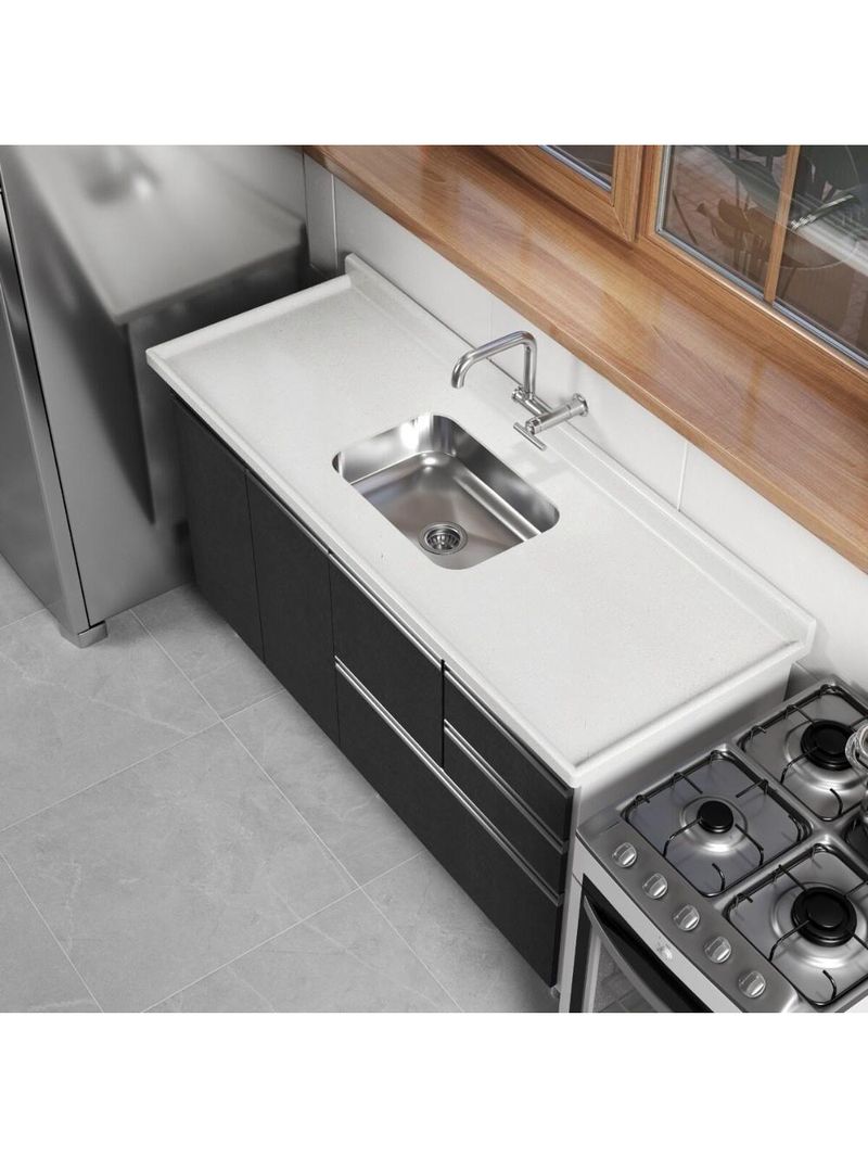 Pia De Cozinha Mármore Sintético 150x55cm Com Cuba Aço Inox Multimóveis CR20474 Off White