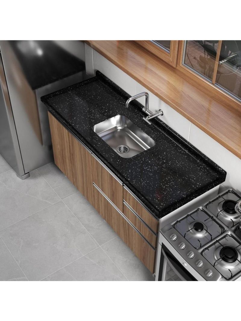 Pia De Cozinha Mármore Sintético 180x55cm Com Cuba Aço Inox Multimóveis CR20476 Preto