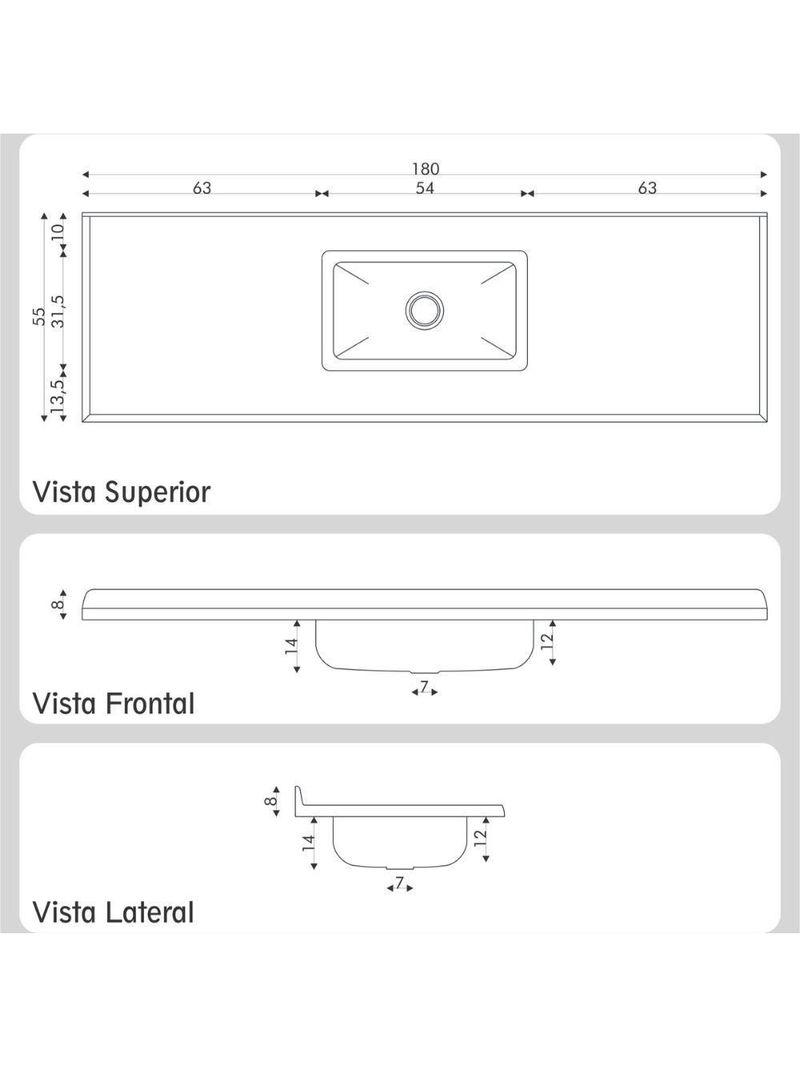 Pia De Cozinha Mármore Sintético 180x55cm Com Cuba Aço Inox Multimóveis CR20476 Preto