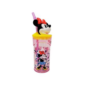 Copo 3d Infantil Com Canudo Minnie Mouse Disney Rosa E Amarelo 360ml - Tuut