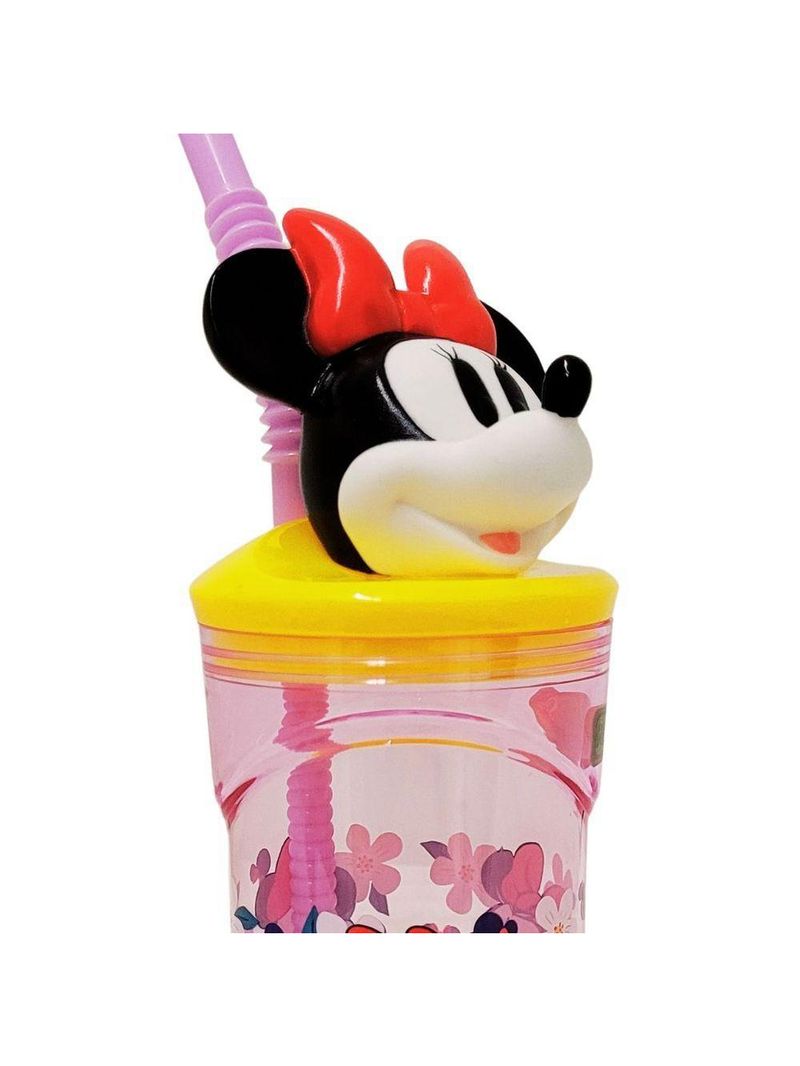 Copo 3d Infantil Com Canudo Minnie Mouse Disney Rosa E Amarelo 360ml - Tuut
